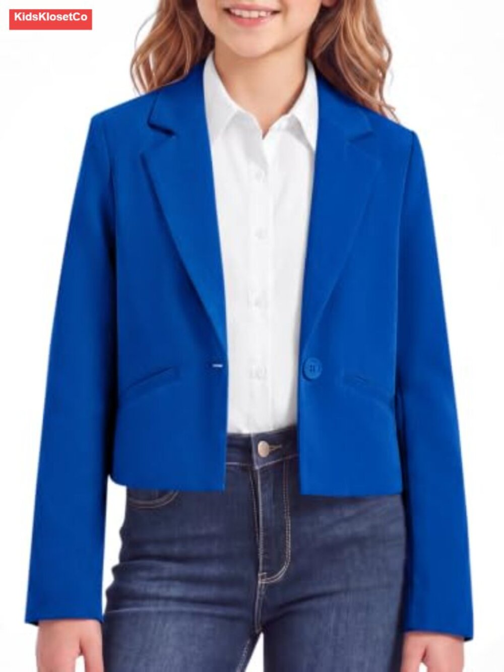 Girls Cropped Blazer Jacket Lapel Collar Formal Suit Kids School Uniform